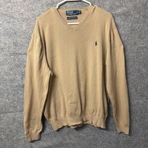 Polo Ralph Lauren V-Neck Pima Cotton Knit Sweater Men’s Size XL Vintage